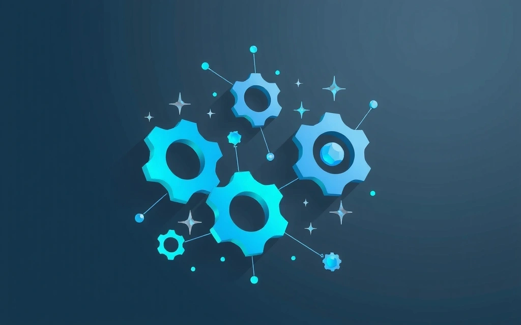 Abstract representation of TidyForge's mission, showing interconnected gears and sparkling elements, symbolizing efficiency and cleanliness