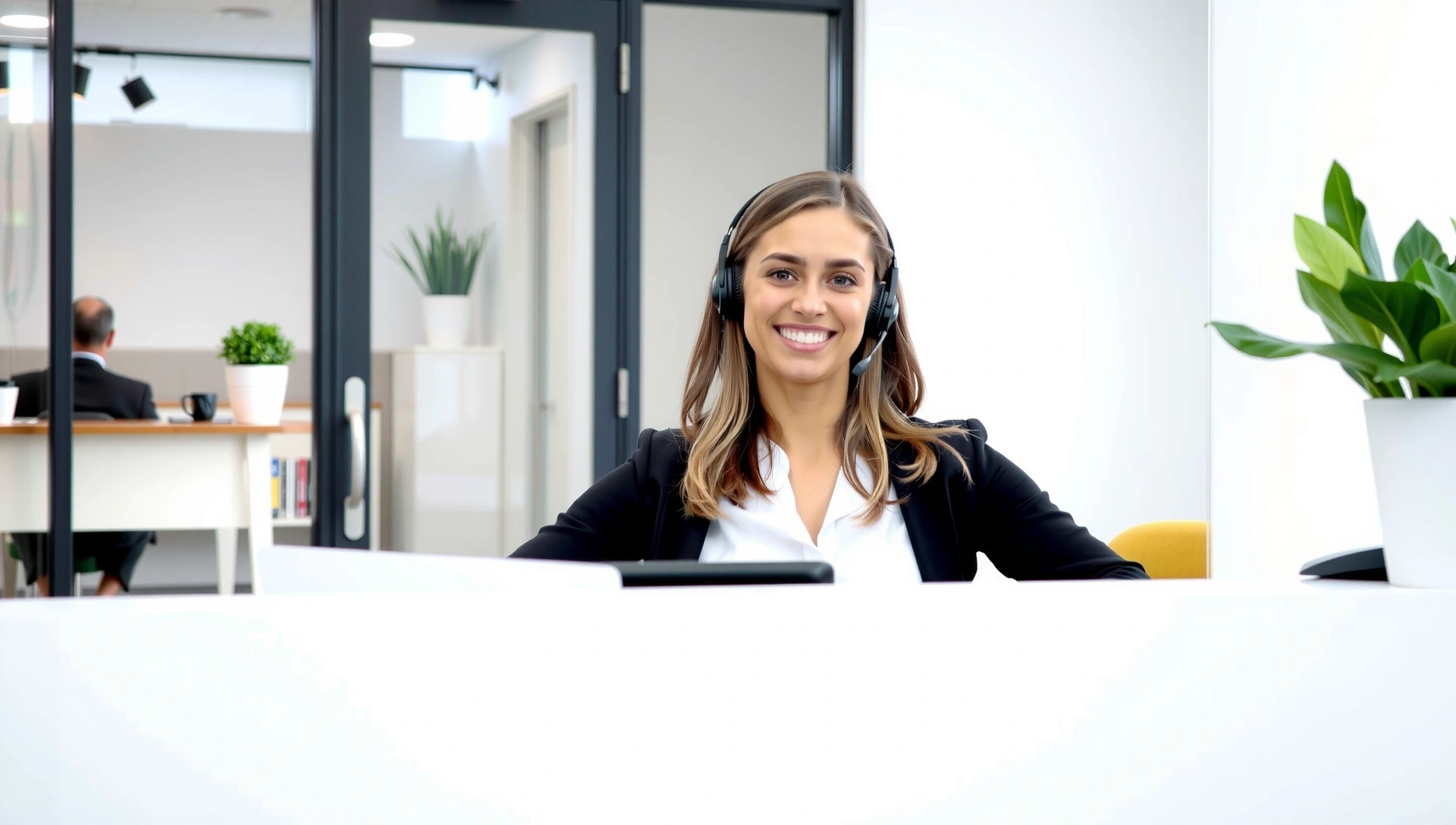 Friendly customer service representative smiling