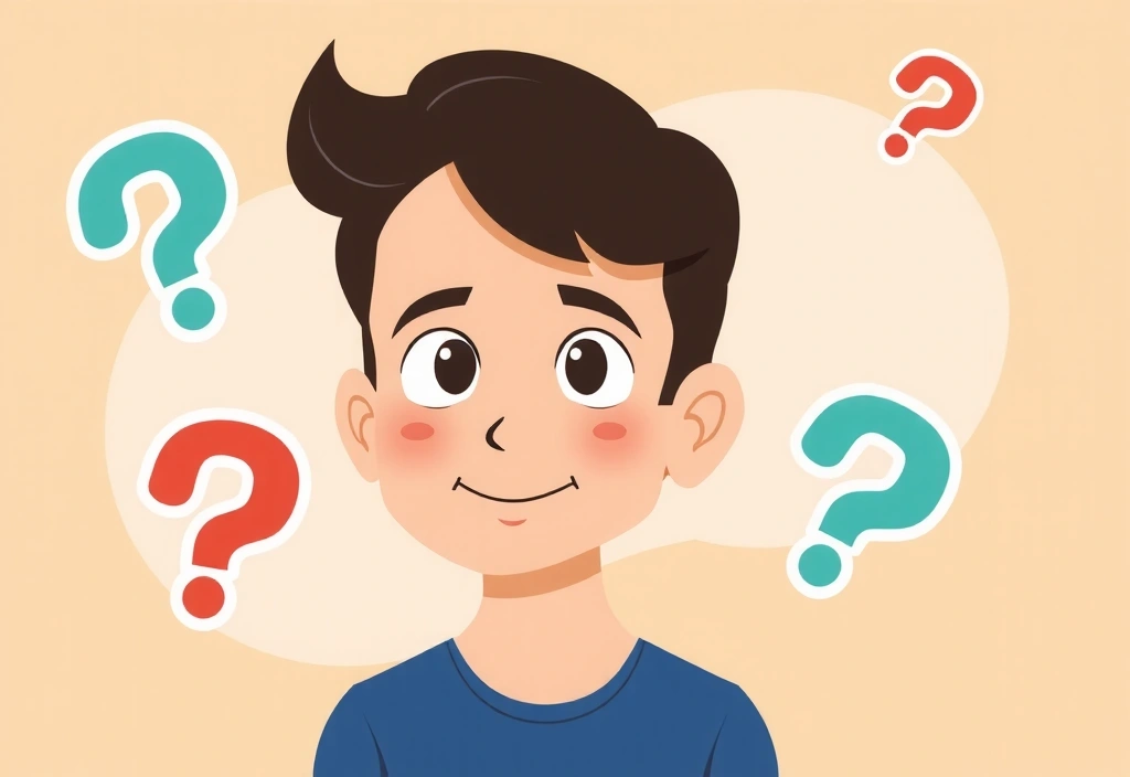 Illustration of a person surrounded by question marks, symbolizing frequently asked questions