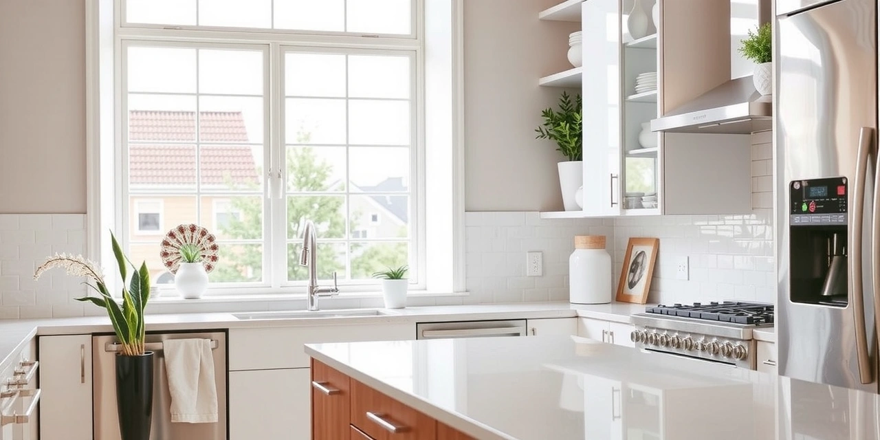 A perfectly cleaned and organized modern kitchen, sparkling and inviting after professional cleaning.