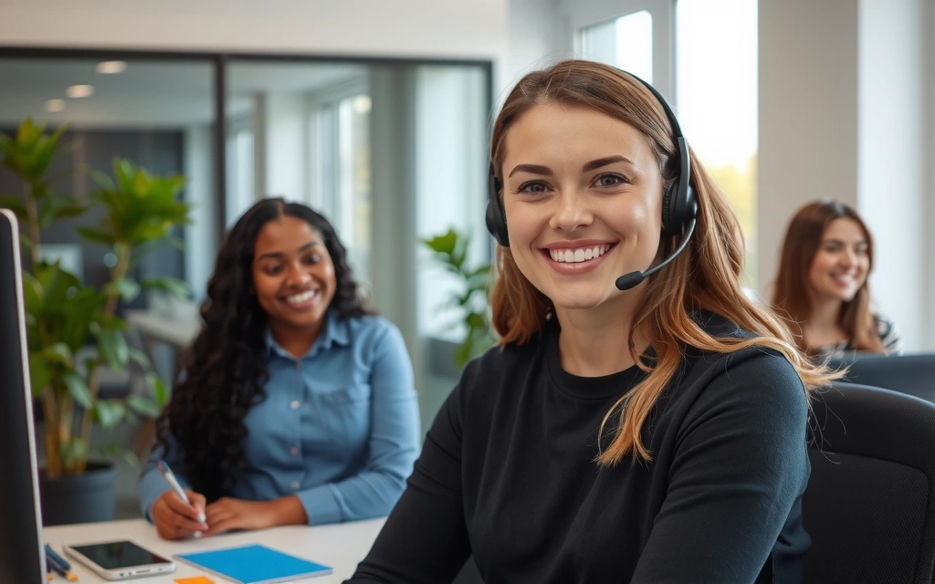 Customer support representative with headset