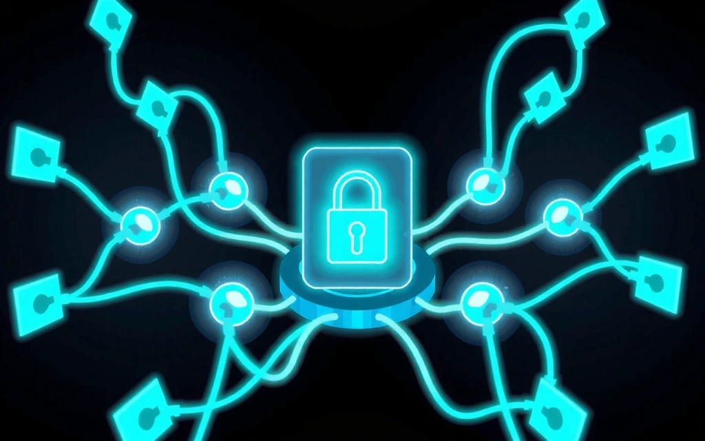 Cybersecurity illustration with a secure network