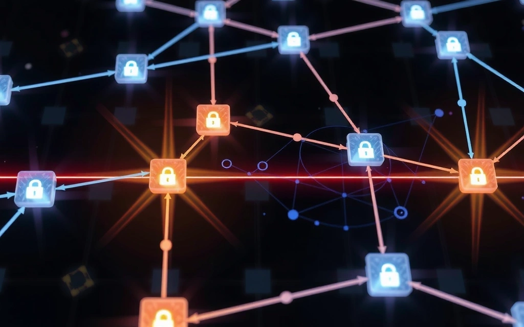Data flow visualization with arrows and interconnected nodes