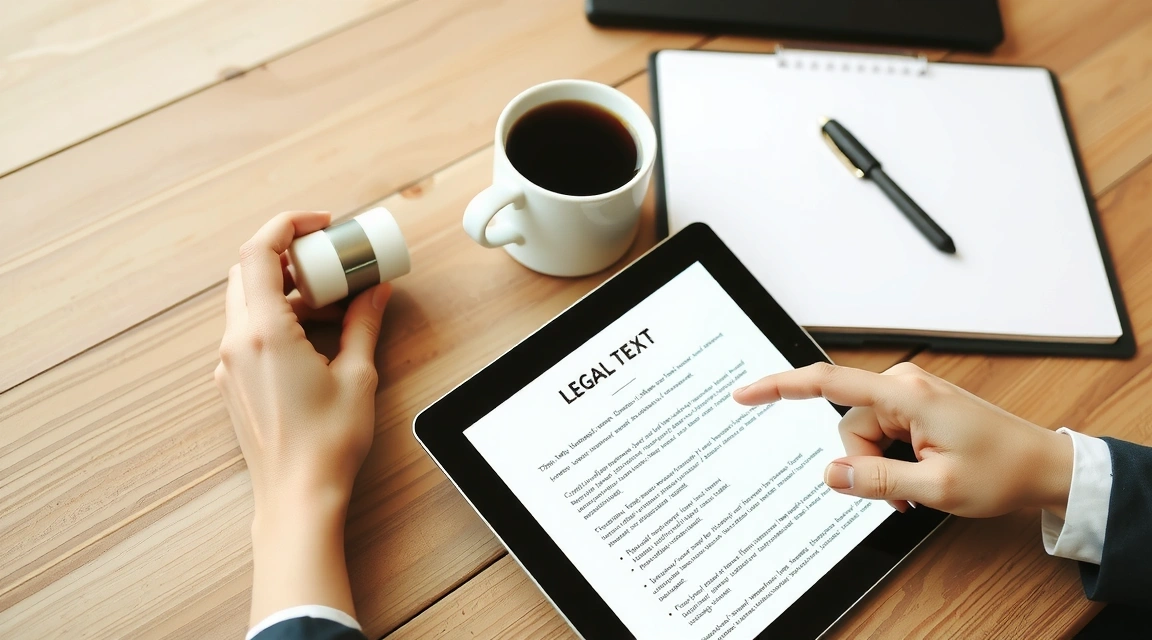 Legal document being reviewed on a tablet